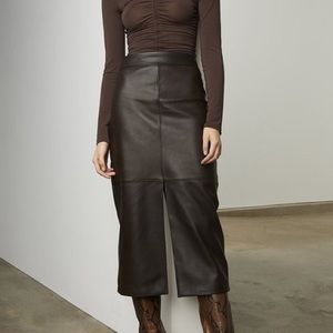 BNWT A.L.C. Dark Brown Faux Leather Midi Skirt